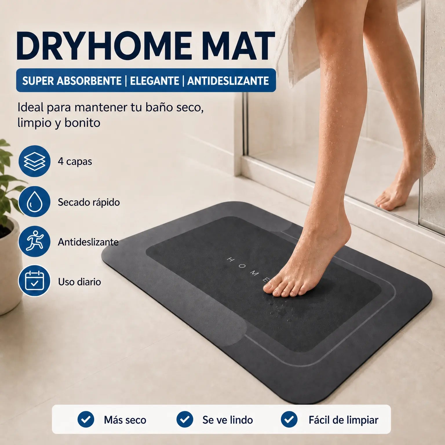 Tapete de Baño Super Absorbente 4 Capas | DryHome Mat | Secado en 15 Segundos | Antideslizante | Barro de Diatomeas | Pago al Recibir Honduras