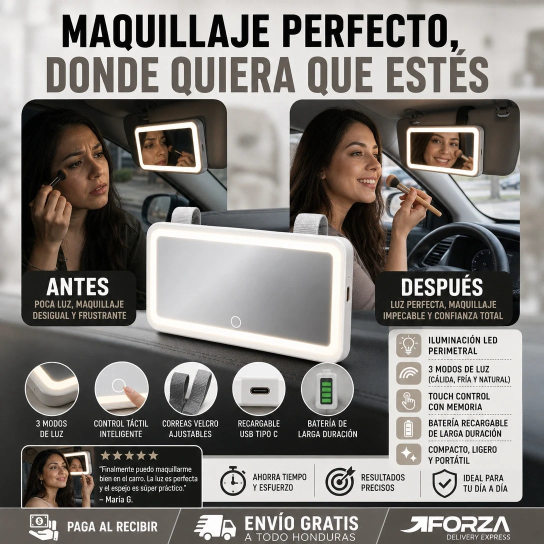 💄 Espejo LED para Visera — ¡Maquillate Perfecta en tu Carro!