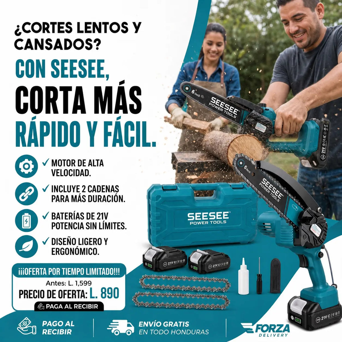 ChainCut Pro Mini 24V | Motosierra Eléctrica Portátil de Una Mano | Corta Ramas en Segundos | 550W Motor Cobre | Pago al Recibir Honduras