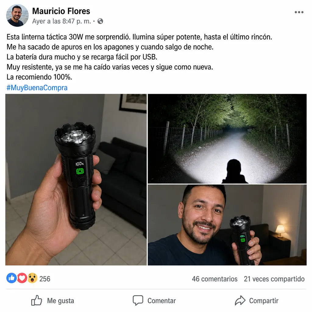 Linterna Táctica Recargable 7 LED con Display Digital USB | 30W Potente + Resistente al Agua | Pago al Recibir Honduras