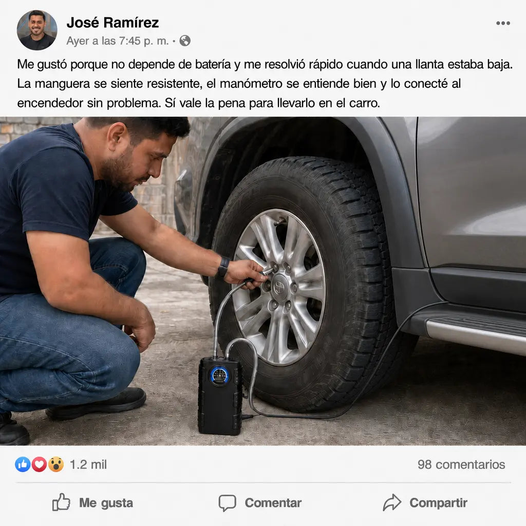 Bomba de Aire de Alta Presión con Manómetro Mecánico — Sin Baterías | Manguera Metálica | Para Camionetas y 4x4 💪🛞