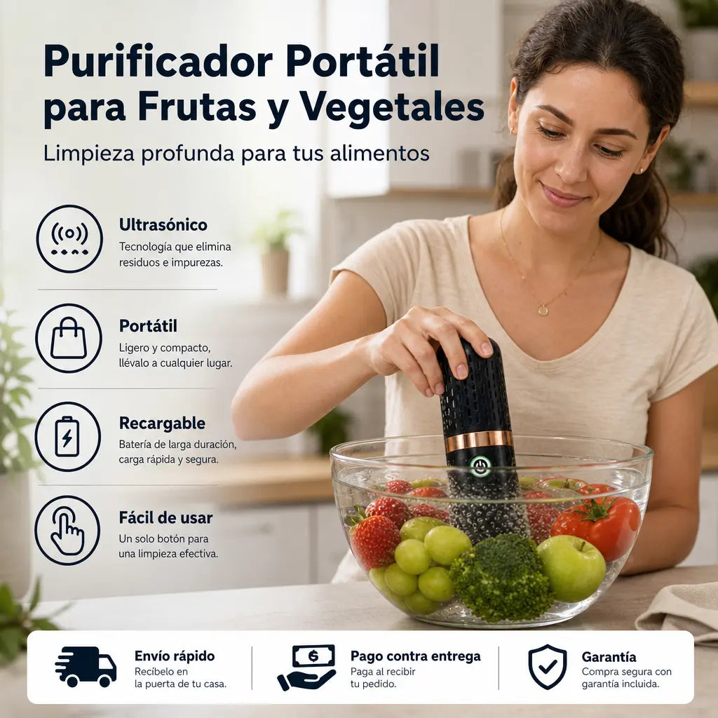 Purificador Portátil Ultrasónico para Frutas y Vegetales con Carga USB | Limpieza Profunda para tus Alimentos + Fácil de Usar | Pago al Recibir Honduras