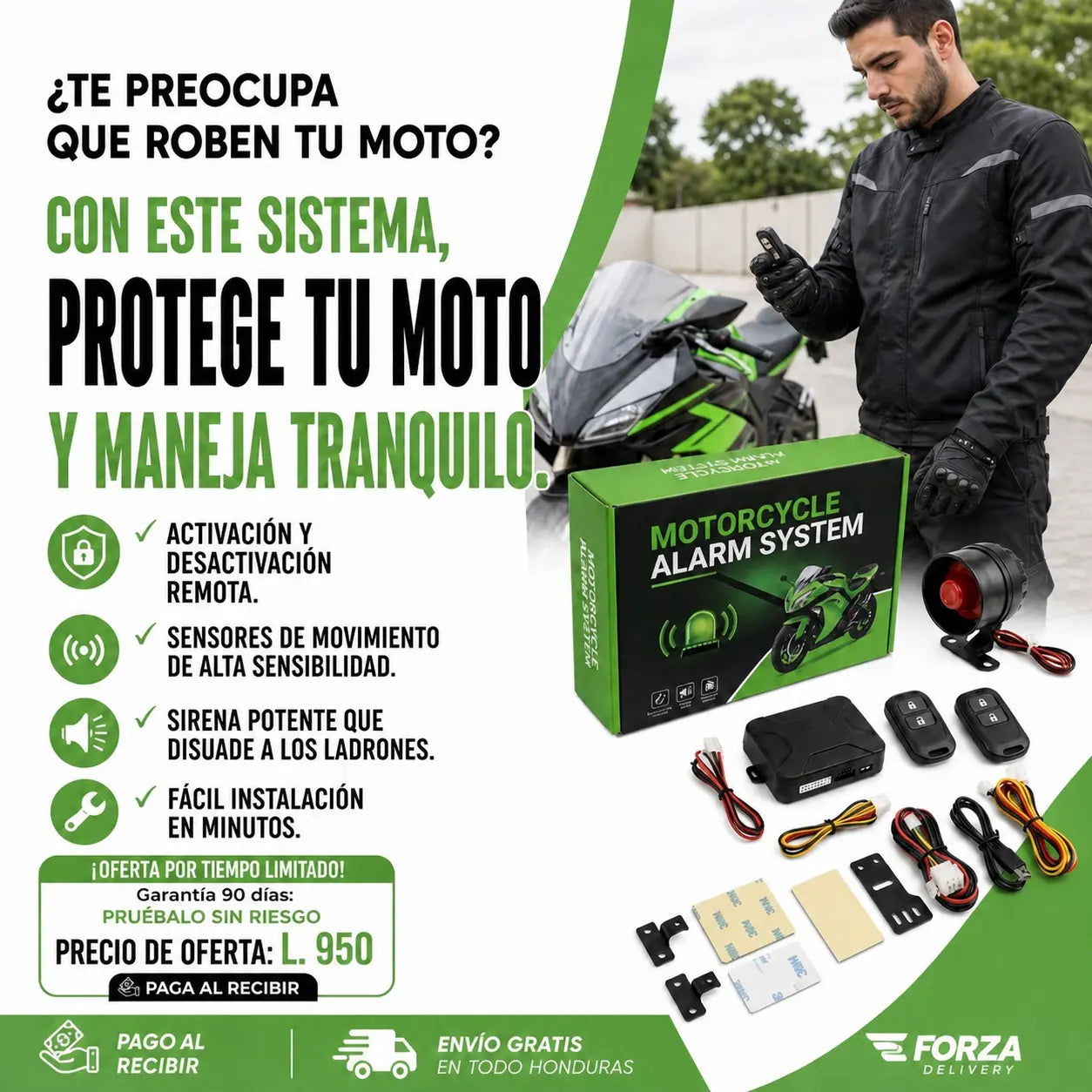 MotoGuard Pro 125dB | Sistema Alarma Antirrobo para Moto 12V | 2 Controles Remotos | Arranque Remoto | Sirena 125dB | Pago al Recibir Honduras