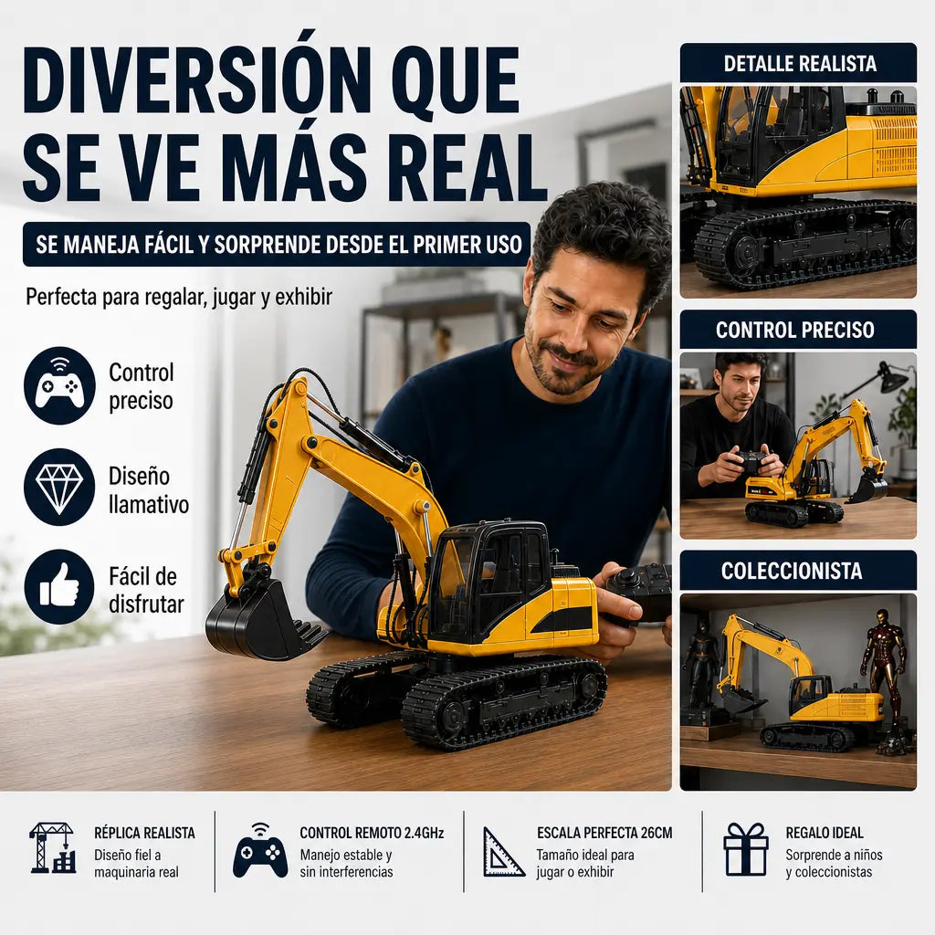 Excavadora RC a Control Remoto 26 cm | Réplica Realista Coleccionable | Pago al Recibir Honduras