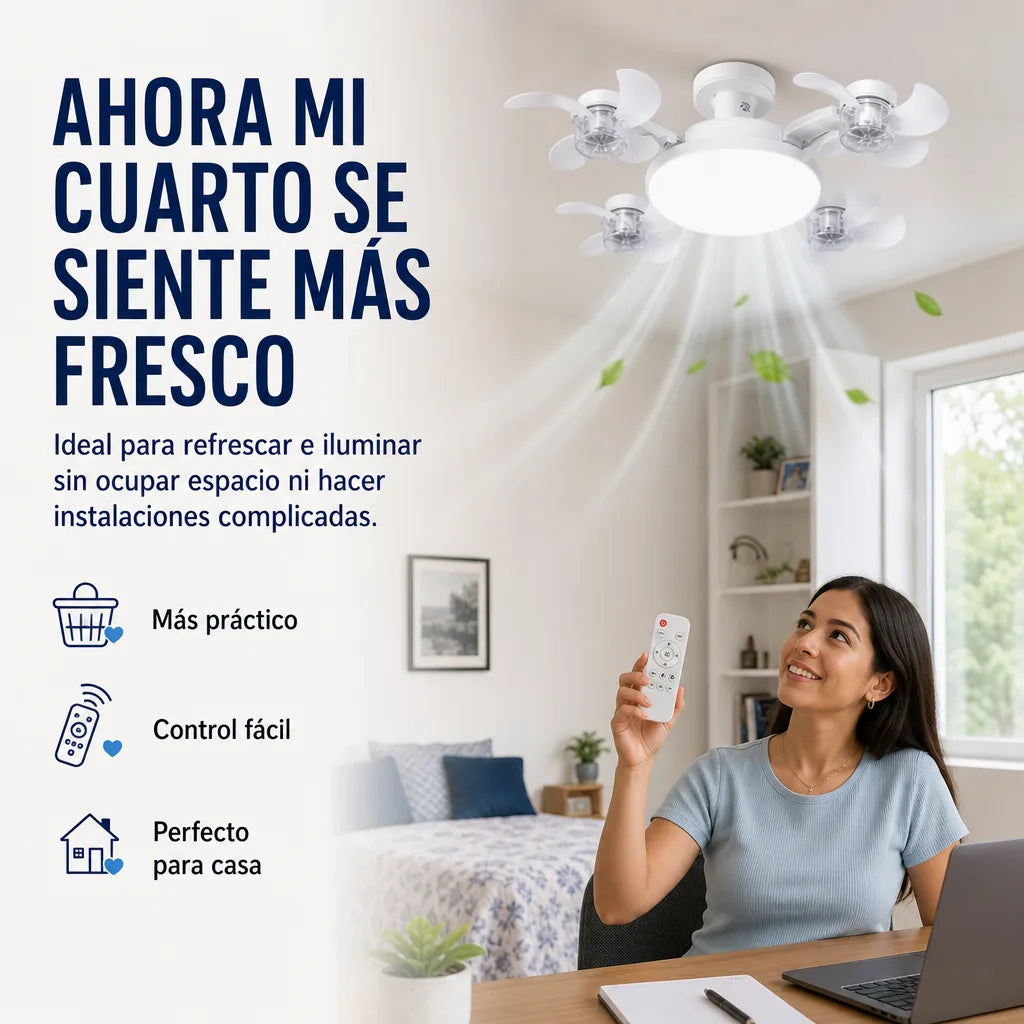 Foco‑Ventilador LED E27 2 en 1 con Control Remoto | Ilumina y Refresca tu Espacio sin Instalación Complicada | Pago al Recibir Honduras