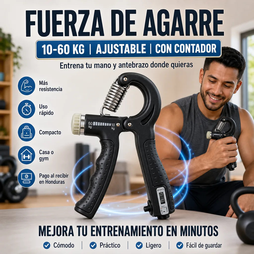 | Ejercitador de Mano Ajustable |GripForce Pro Resistencia 10-60kg | Contador Digital | Pago al Recibir Honduras