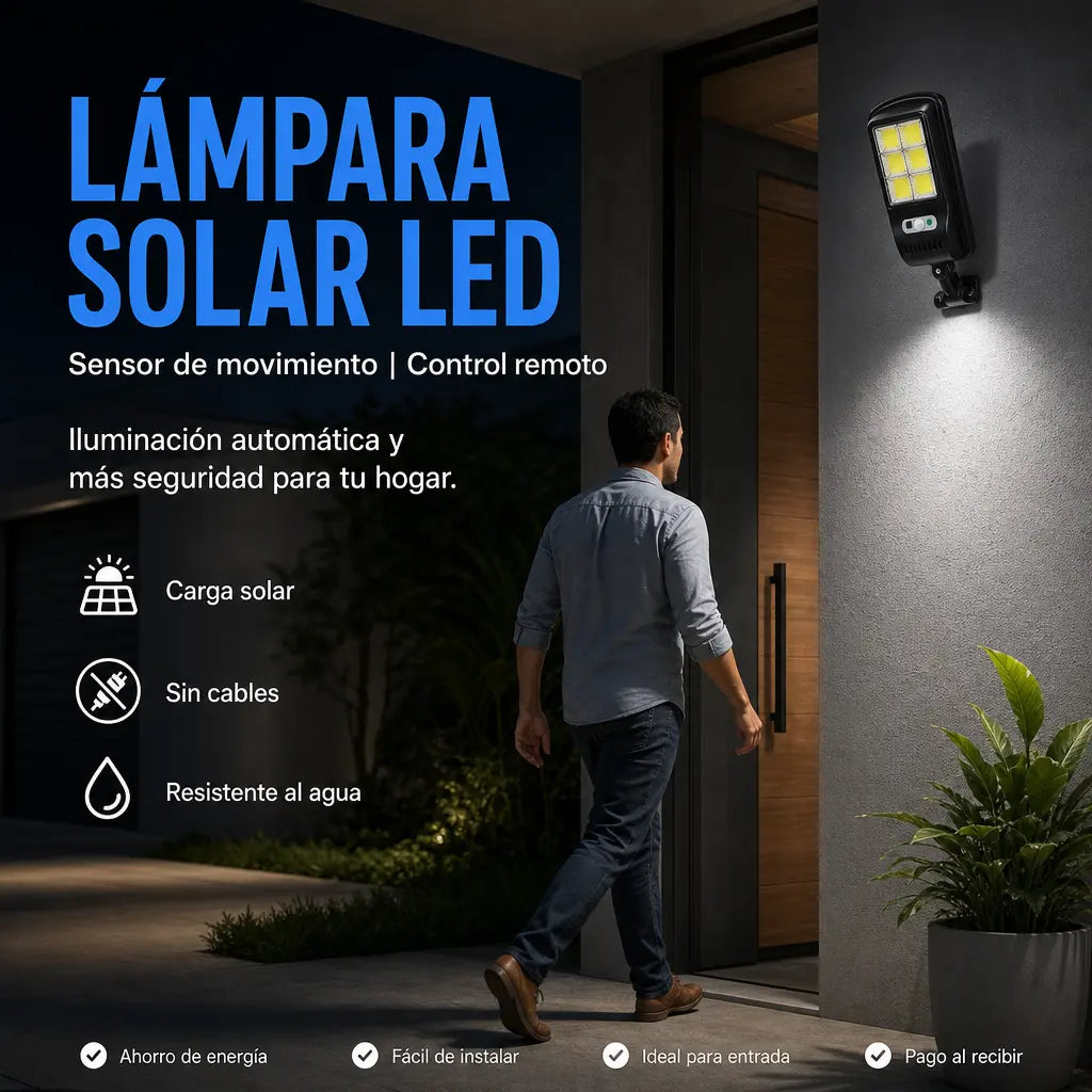 Lámpara Solar LED con Sensor de Movimiento y Control Remoto — Iluminación Gratis y Más Seguridad
