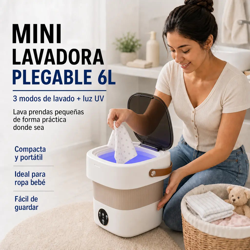 Lavadora Plegable Portátil 6L | 3 Modos + Luz UV | Lava Ropa Pequeña Donde Sea | Pago al Recibir Honduras