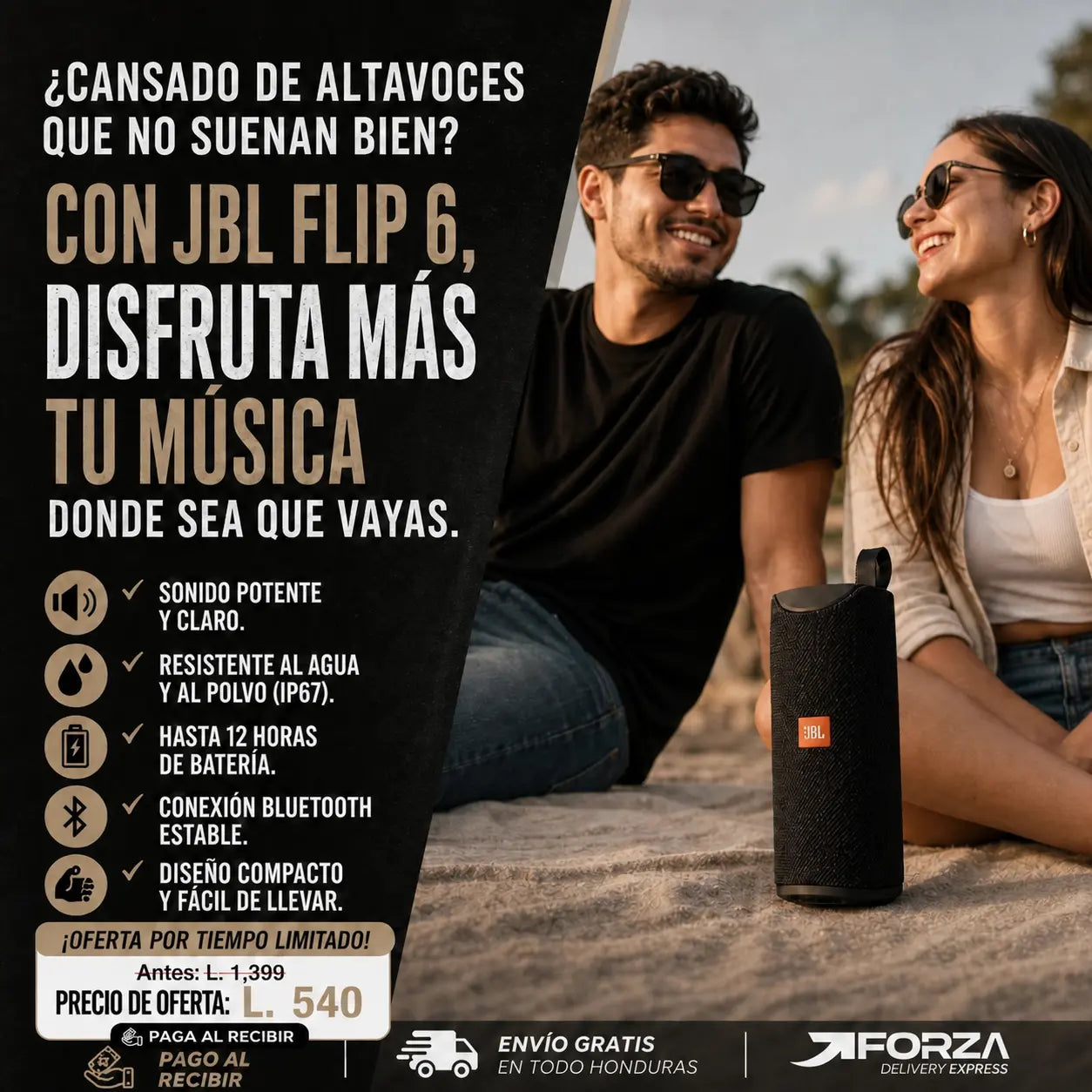 BASS MAX | Altavoz Bluetooth Portátil 10W | Radio FM + TF Card + AUX | Graves Potentes | A Prueba de Salpicaduras | Pago al Recibir Honduras