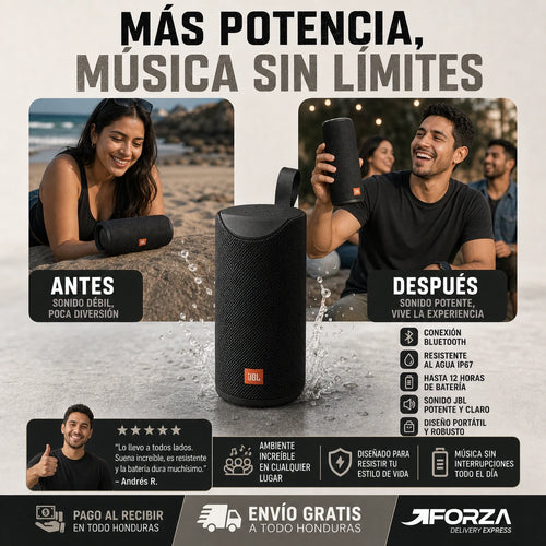 BASS MAX | Altavoz Bluetooth Portátil 10W | Radio FM + TF Card + AUX | Graves Potentes | A Prueba de Salpicaduras | Pago al Recibir Honduras