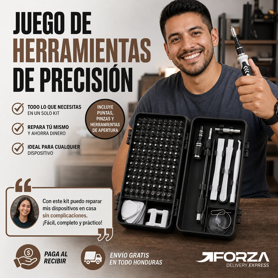FixPro Kit 115en1 | Destornilladores de Precisión Magnéticos con Extensión Flexible y Estuche | Acero CR-V | Repara Celulares Laptops y Tablets | Pago al Recibir Honduras