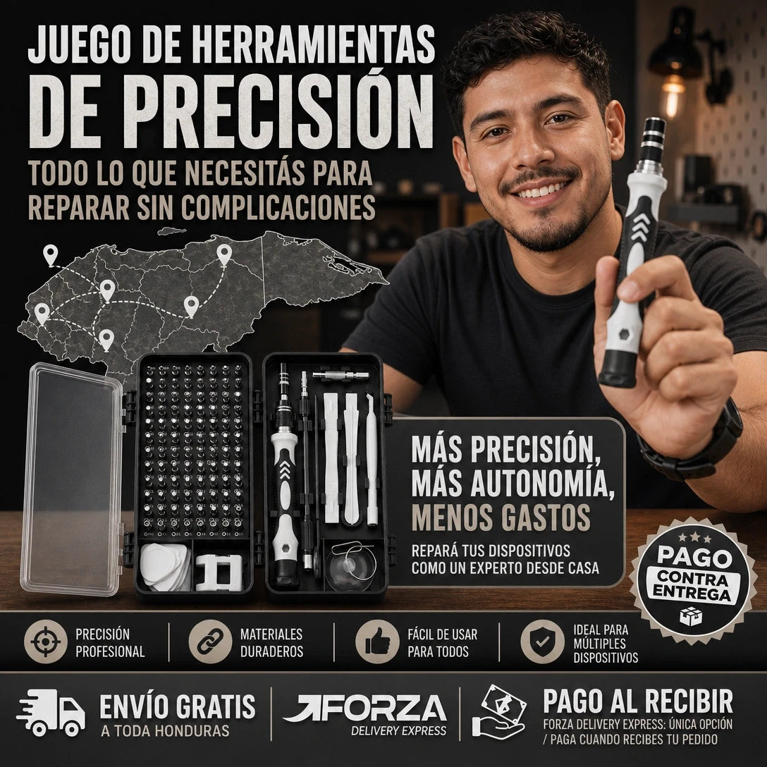 FixPro Kit 115en1 | Destornilladores de Precisión Magnéticos con Extensión Flexible y Estuche | Acero CR-V | Repara Celulares Laptops y Tablets | Pago al Recibir Honduras