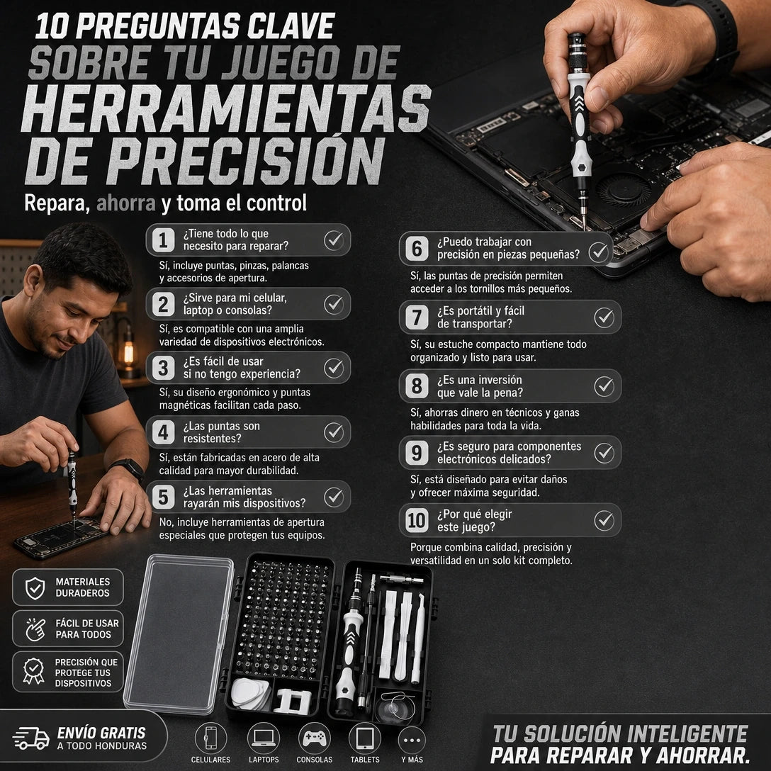 FixPro Kit 115en1 | Destornilladores de Precisión Magnéticos con Extensión Flexible y Estuche | Acero CR-V | Repara Celulares Laptops y Tablets | Pago al Recibir Honduras