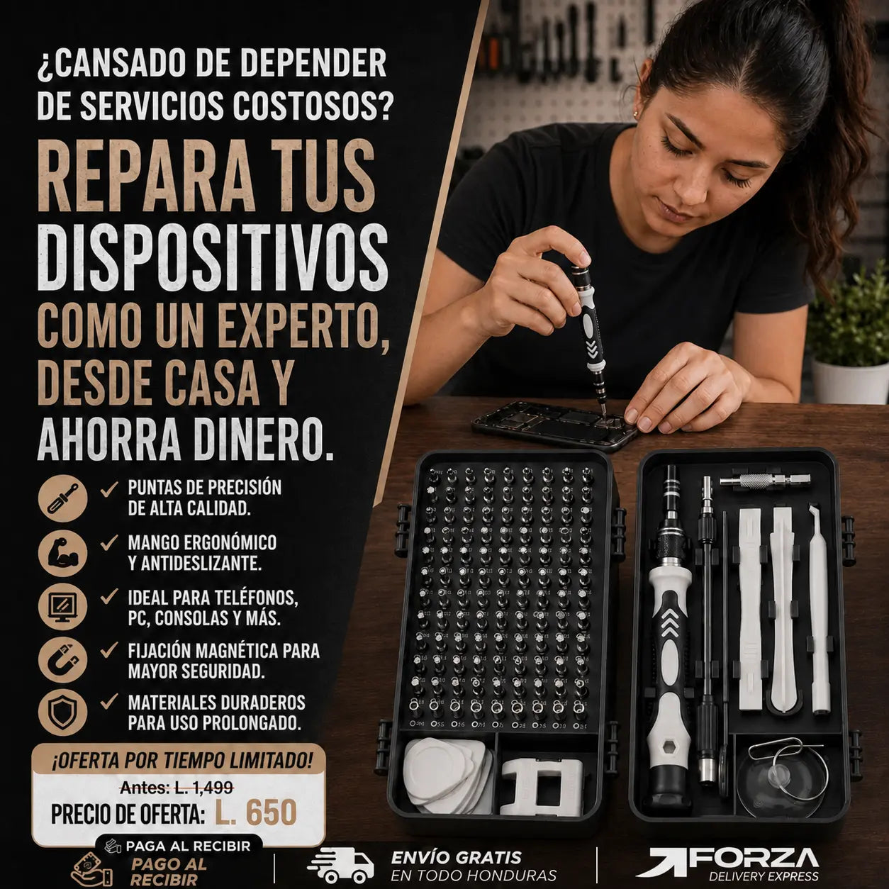FixPro Kit 115en1 | Destornilladores de Precisión Magnéticos con Extensión Flexible y Estuche | Acero CR-V | Repara Celulares Laptops y Tablets | Pago al Recibir Honduras