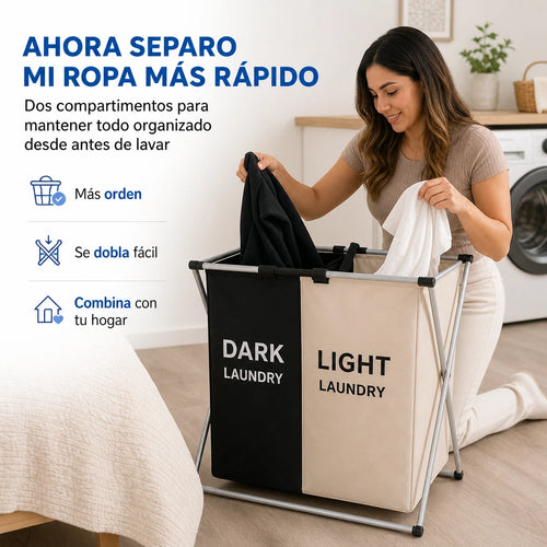 Cesto Clasificador Plegable de 2 Secciones LaundryDuo Pro 2en1 para Separar Ropa Clara y Oscura y Mantener tu Lavandería Más Organizada | Pago al Recibir Honduras
