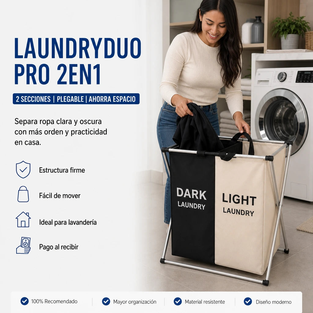 Cesto Clasificador Plegable de 2 Secciones LaundryDuo Pro 2en1 para Separar Ropa Clara y Oscura y Mantener tu Lavandería Más Organizada | Pago al Recibir Honduras