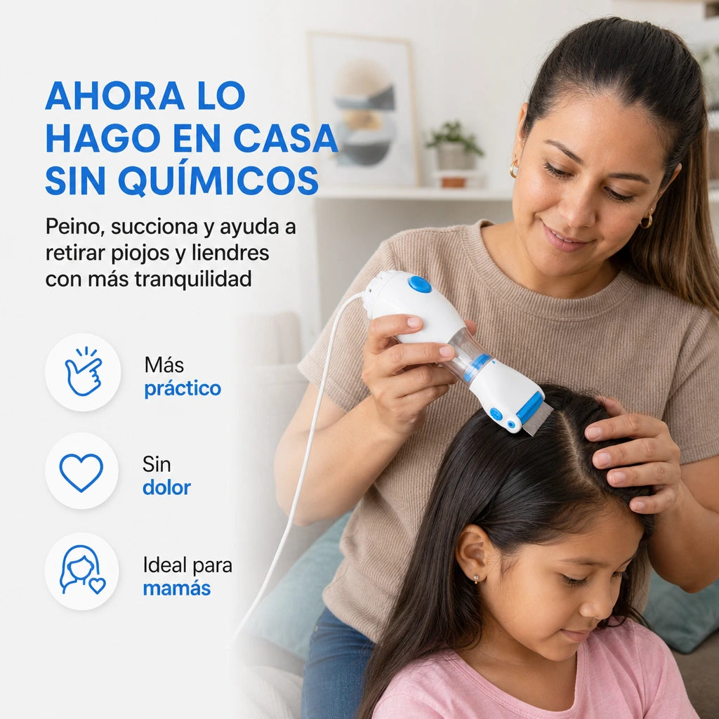 Eliminador Eléctrico de Piojos y Liendres LiceOff Pro con Succión, Peine de Acero Inoxidable y Luz LED sin Químicos, Seguro para Niños y Adultos | Pago al Recibir Honduras
