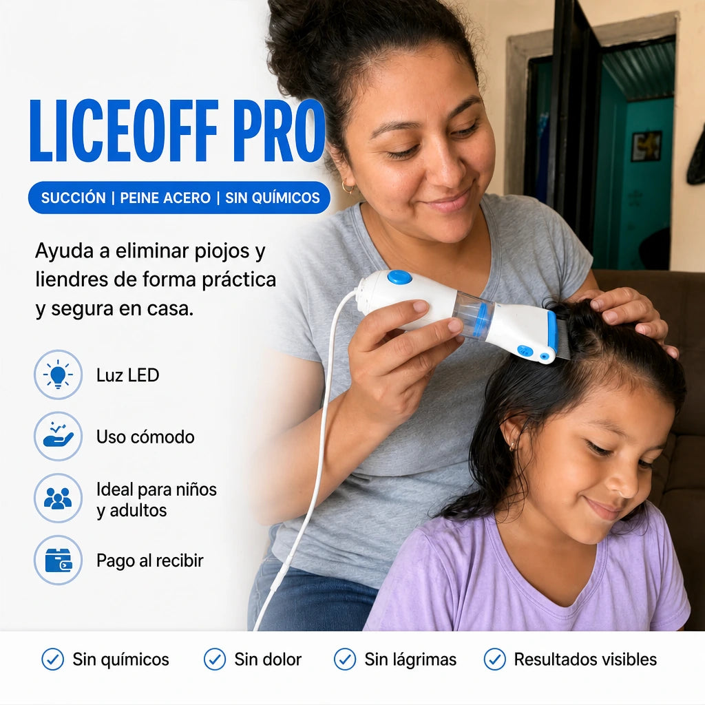 Eliminador Eléctrico de Piojos y Liendres LiceOff Pro con Succión, Peine de Acero Inoxidable y Luz LED sin Químicos, Seguro para Niños y Adultos | Pago al Recibir Honduras