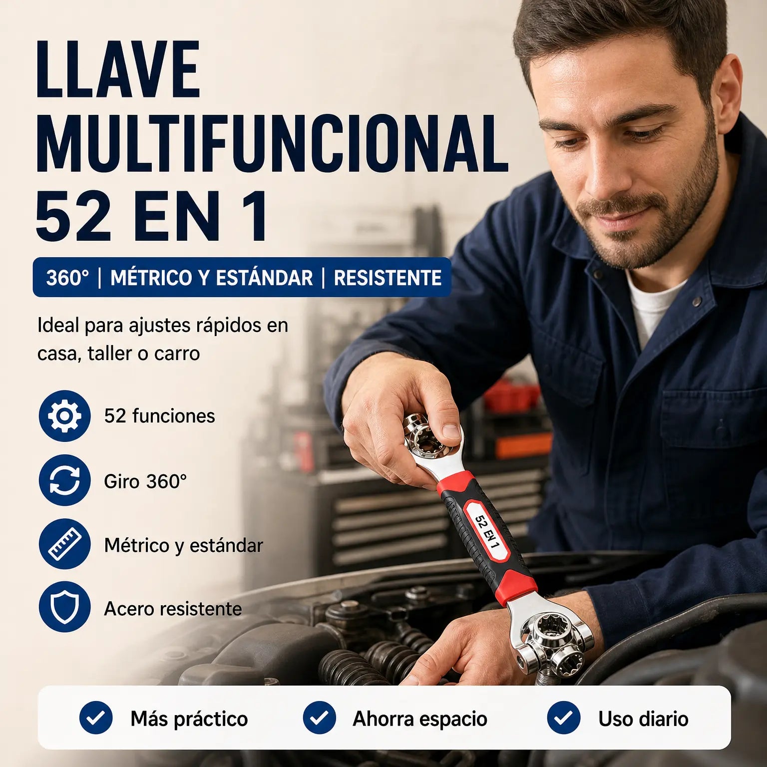 Llave Multifuncional 52 en 1 | Cabezal Giratorio 360° + Métrico y Estándar | Pago al Recibir Honduras