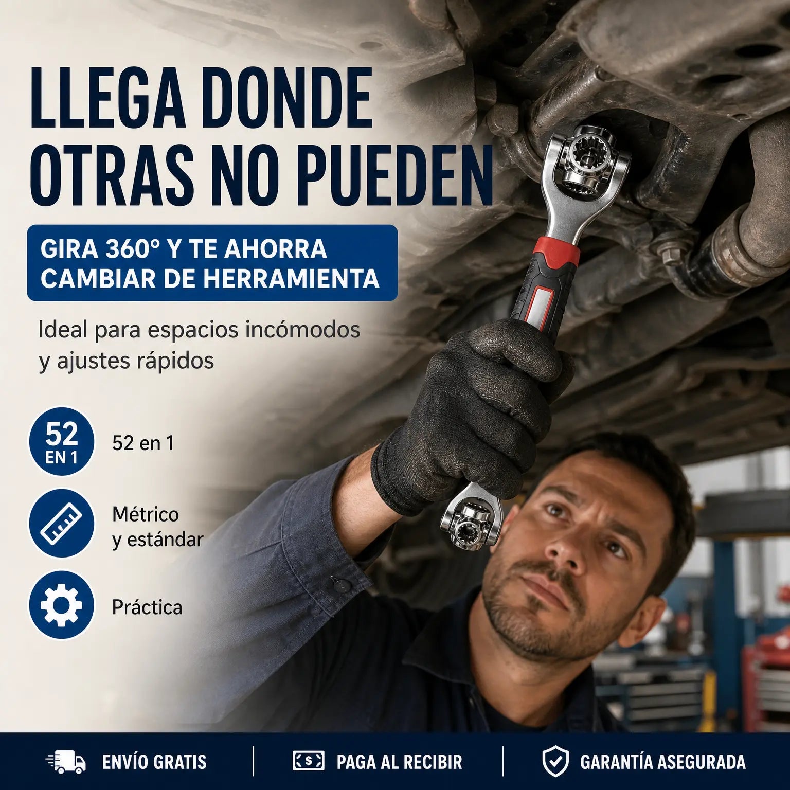 Llave Multifuncional 52 en 1 | Cabezal Giratorio 360° + Métrico y Estándar | Pago al Recibir Honduras