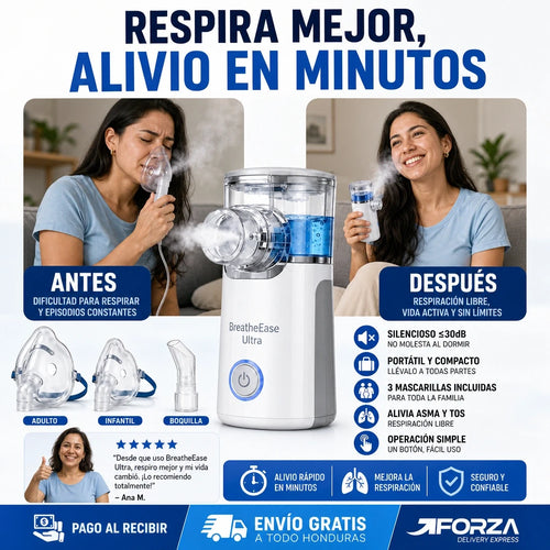 BreatheEase Ultra™ – Nebulizador Ultrasónico Portátil Certificado