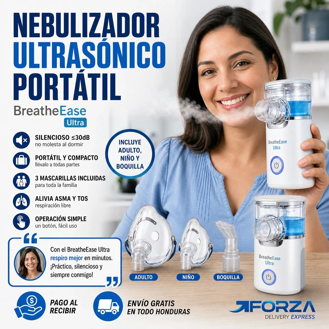 BreatheEase Ultra™ – Nebulizador Ultrasónico Portátil Certificado
