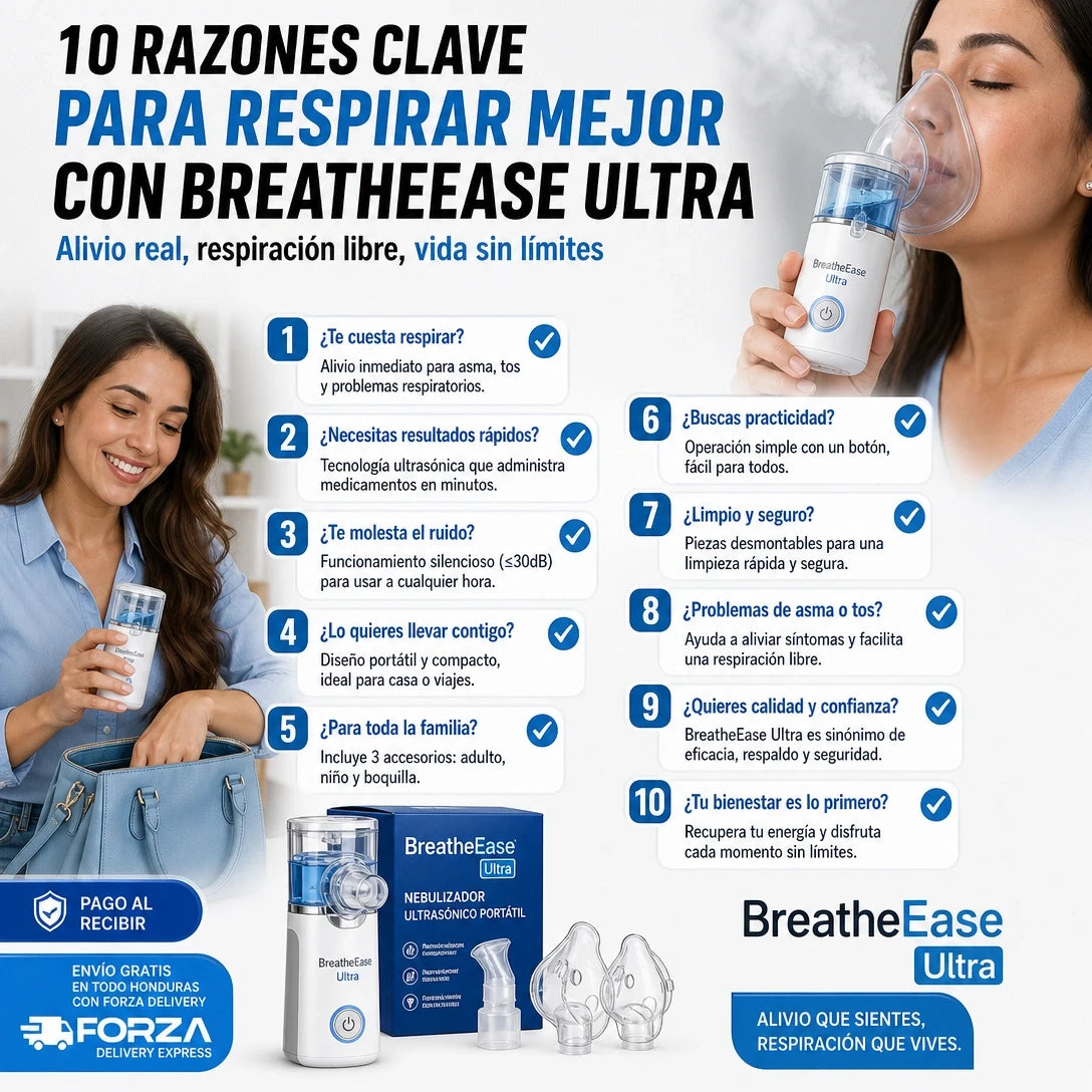 BreatheEase Ultra™ – Nebulizador Ultrasónico Portátil Certificado