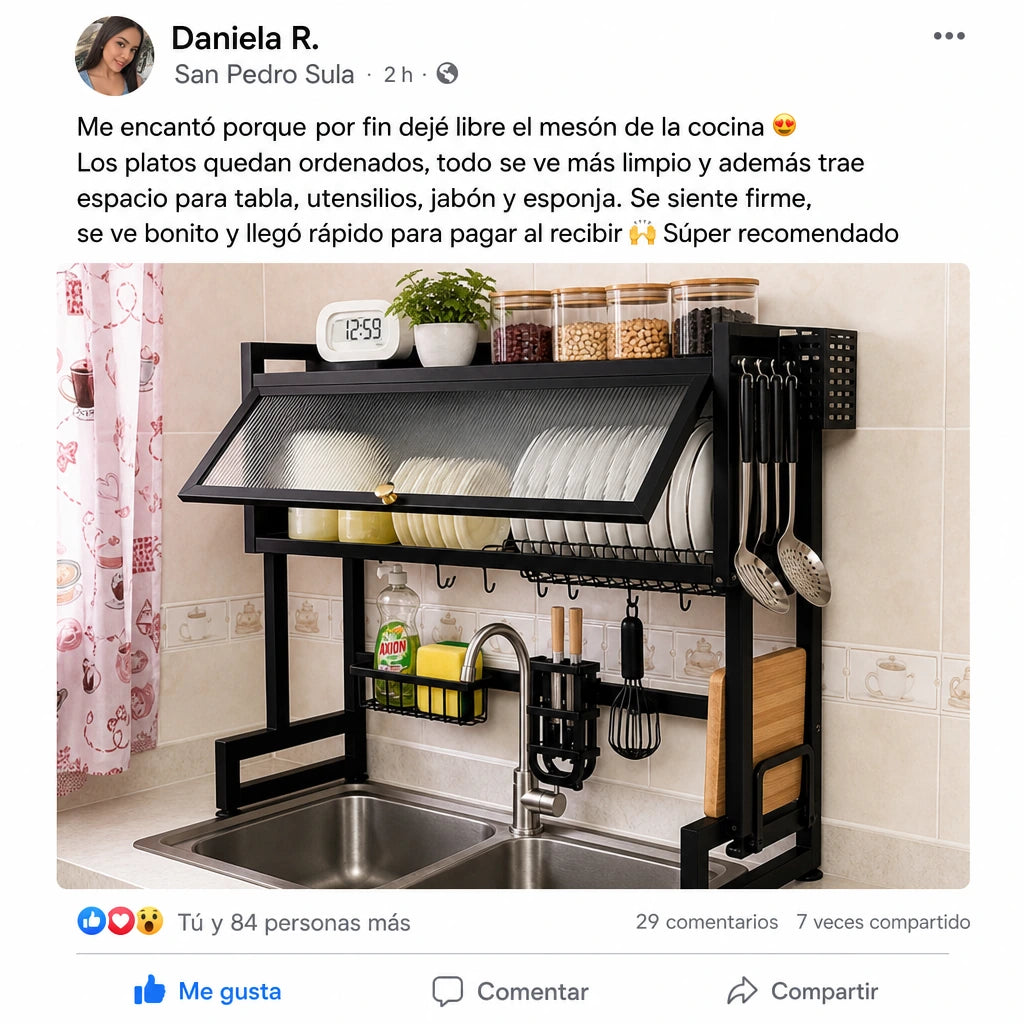 Organizador de Cocina Sobre el Fregadero con Vitrina de 3 Niveles para Ordenar Platos, Utensilios y Liberar el 100% del Mesón | Pago al Recibir Honduras