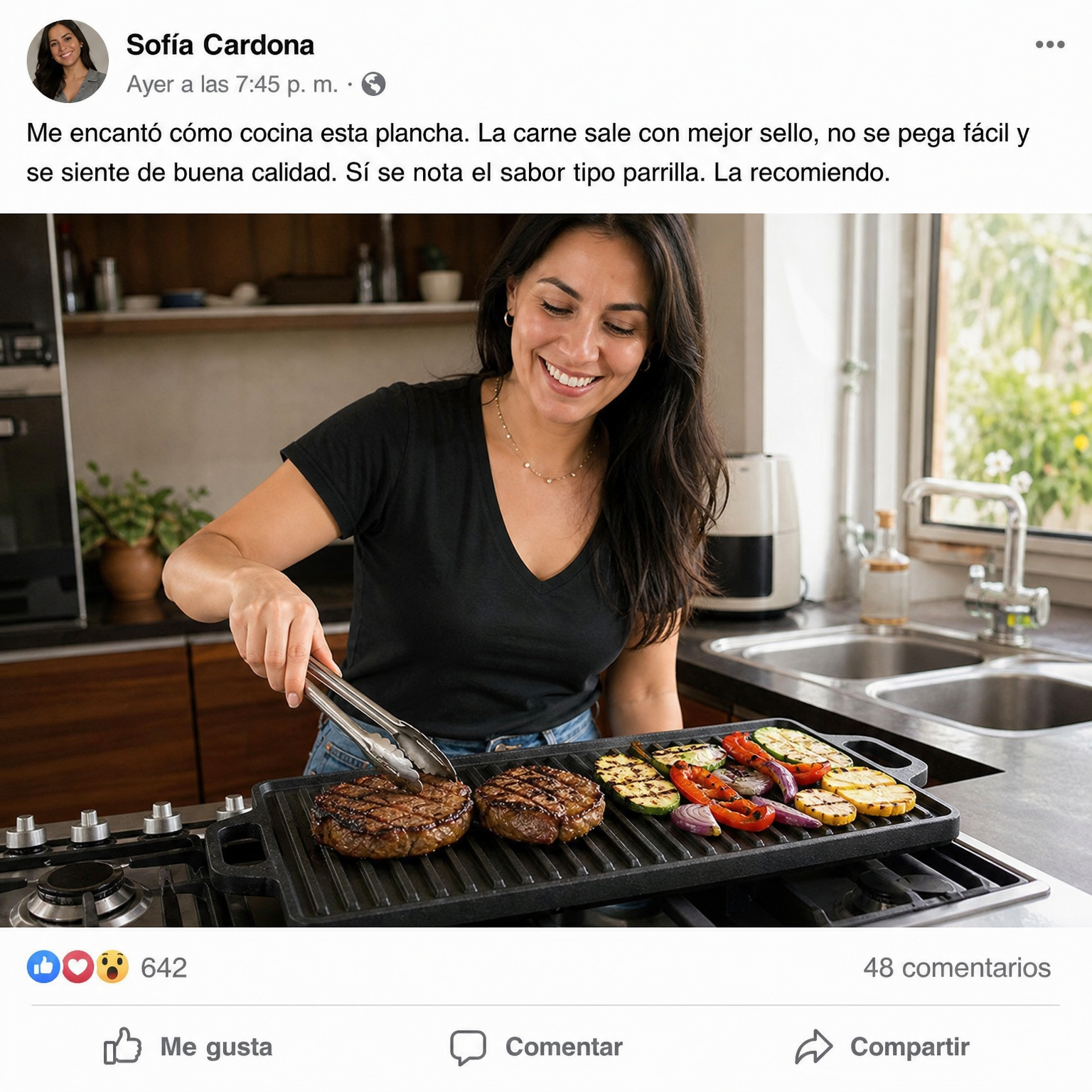 Plancha Grill de Hierro Fundido| Marca Parrilla, Drena Grasa y Cocina Uniforme
