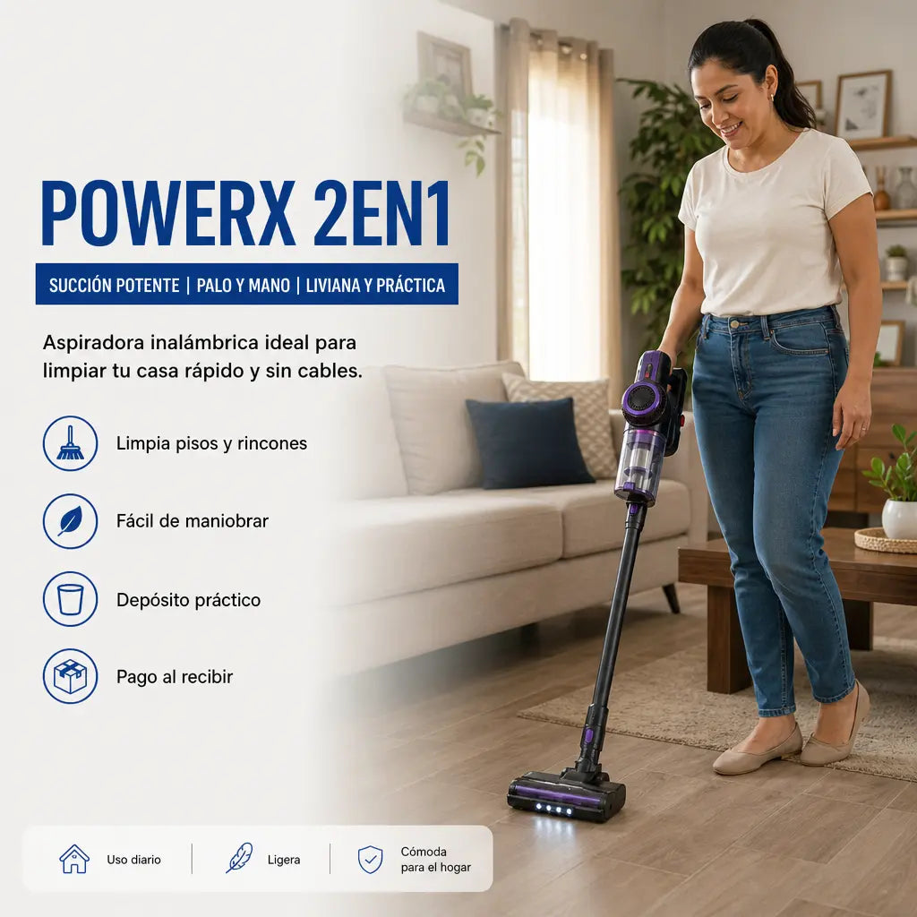 Aspiradora Inalámbrica 2en1 PowerX con Succión Potente para Uso en Modo Palo y Mano para Limpiar tu Casa con Más Facilidad | Pago al Recibir Honduras