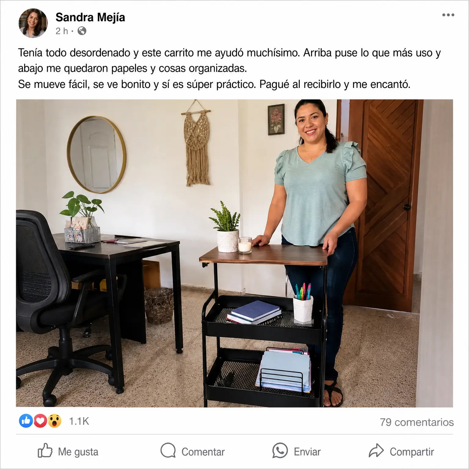 Carrito Organizador con Ruedas RollDesk Pro 3N | 3 Niveles + Mesa de Madera | Para Oficina, Cocina y Hogar | Pago al Recibir Honduras