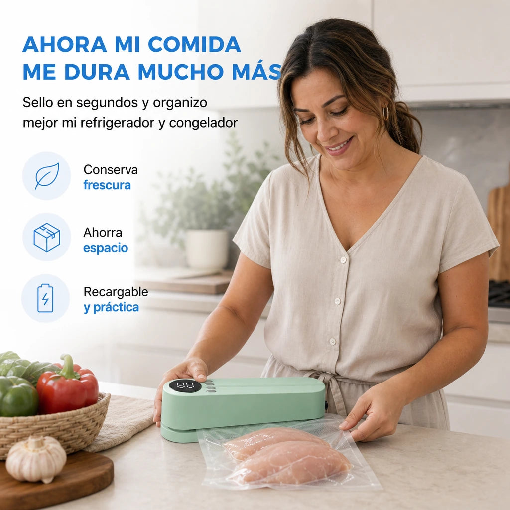 Selladora al Vacío Inalámbrica SealPro Vac 60K con 60KPa, Pantalla LED y Sellado en 5 Segundos para Conservar tus Alimentos 5x Más Tiempo | Pago al Recibir Honduras