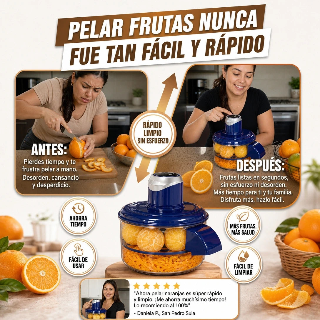 Pelador Eléctrico de Frutas PeelPro Auto 200W con Bowl de 2L y USB Tipo-C para Pelar Naranja, Mango, Papa y Más en Segundos | Pago al Recibir Honduras