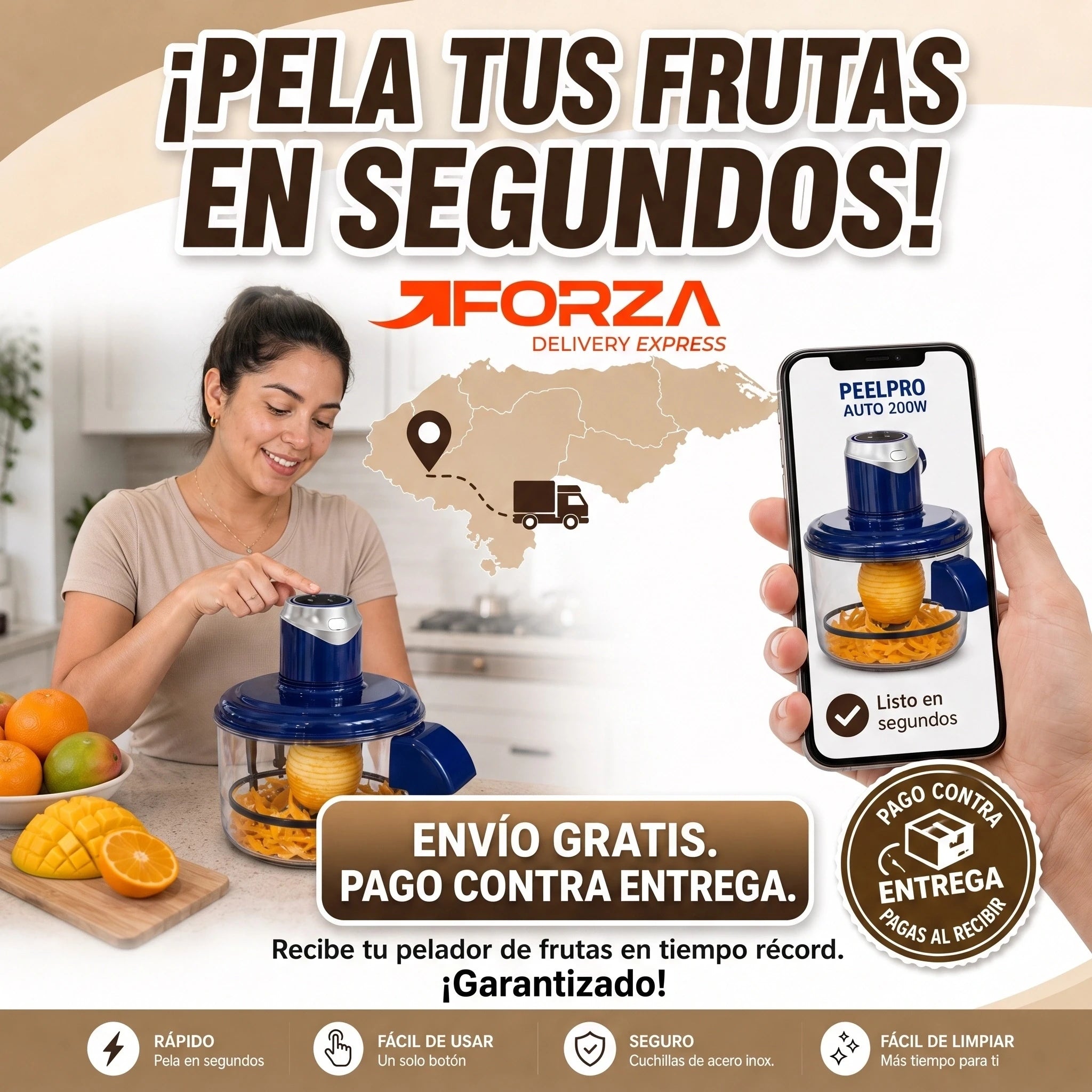 Pelador Eléctrico de Frutas PeelPro Auto 200W con Bowl de 2L y USB Tipo-C para Pelar Naranja, Mango, Papa y Más en Segundos | Pago al Recibir Honduras