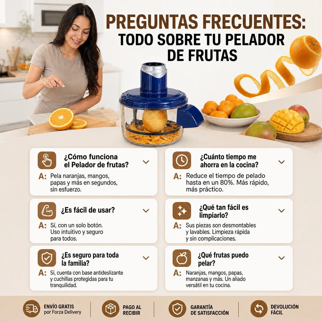 Pelador Eléctrico de Frutas PeelPro Auto 200W con Bowl de 2L y USB Tipo-C para Pelar Naranja, Mango, Papa y Más en Segundos | Pago al Recibir Honduras
