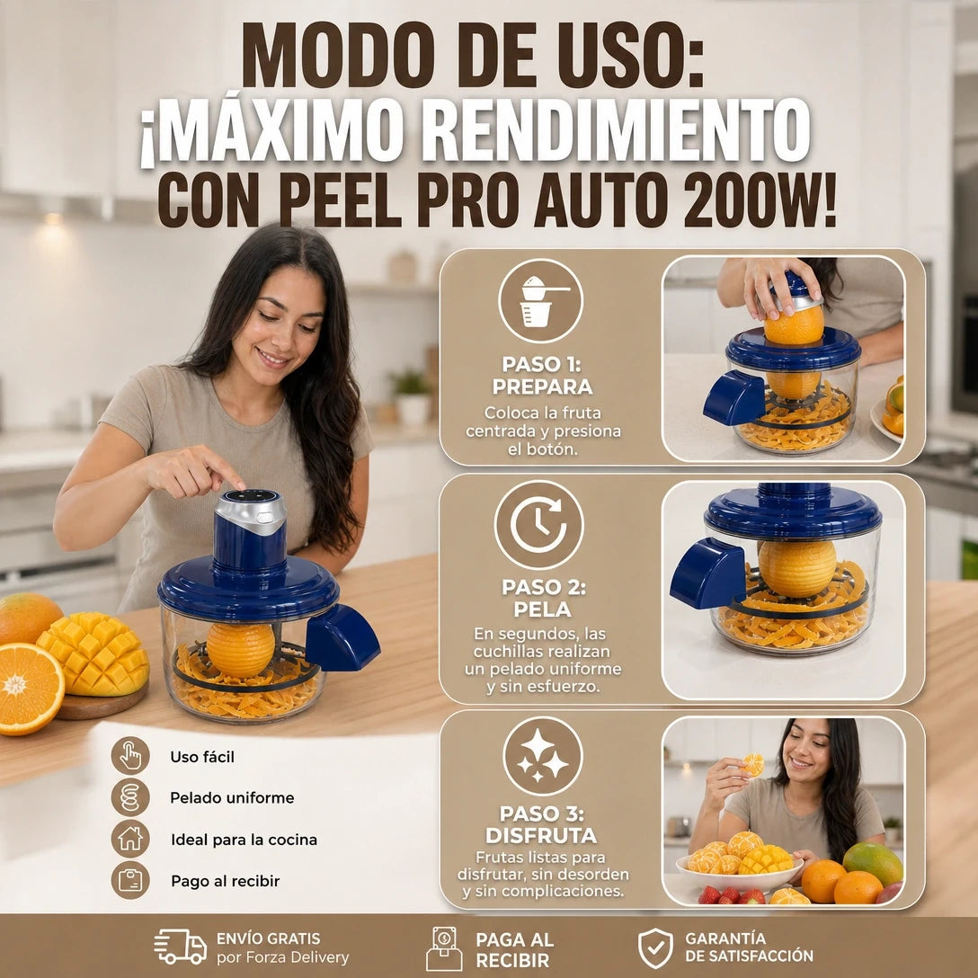 Pelador Eléctrico de Frutas PeelPro Auto 200W con Bowl de 2L y USB Tipo-C para Pelar Naranja, Mango, Papa y Más en Segundos | Pago al Recibir Honduras
