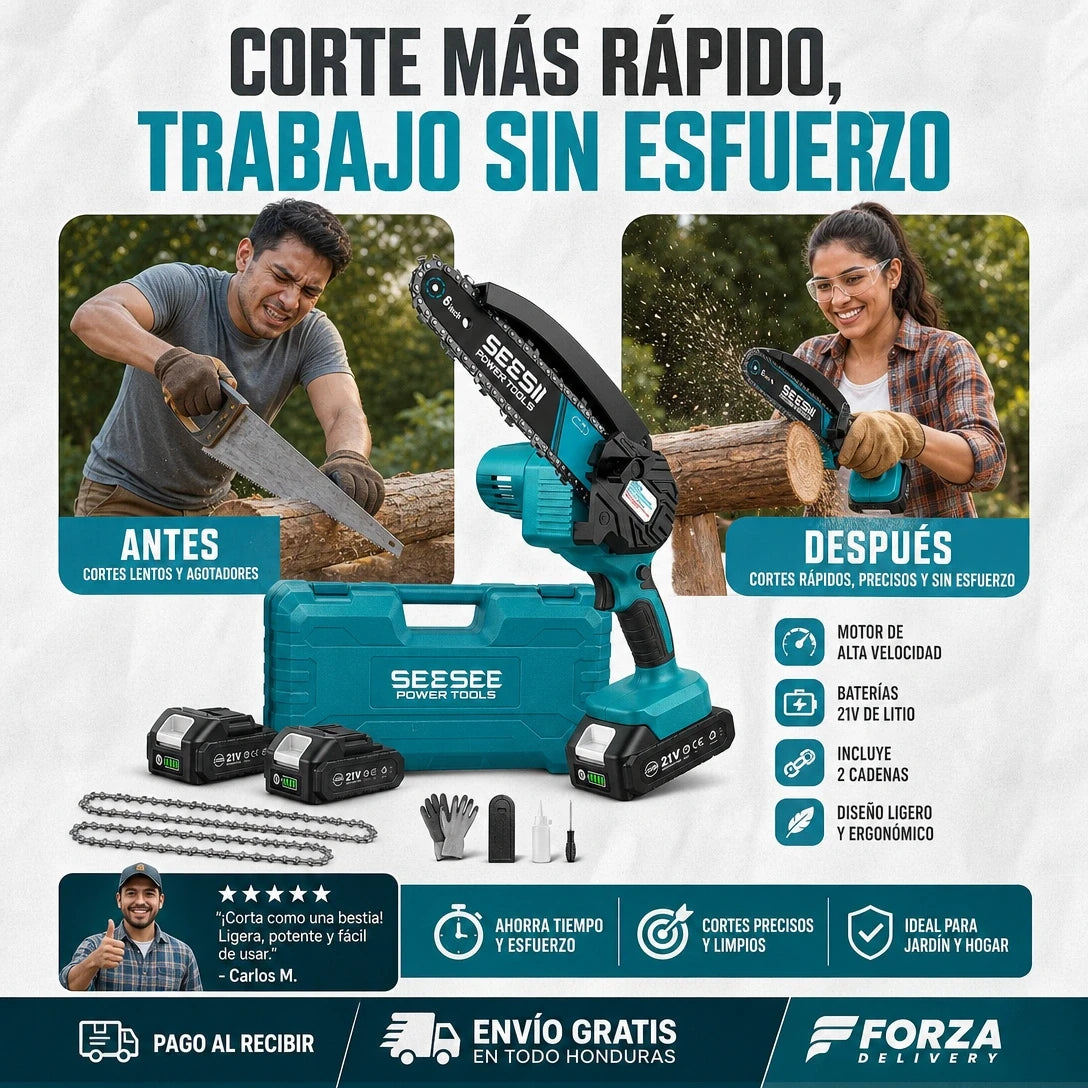 ChainCut Pro Mini 24V | Motosierra Eléctrica Portátil de Una Mano | Corta Ramas en Segundos | 550W Motor Cobre | Pago al Recibir Honduras