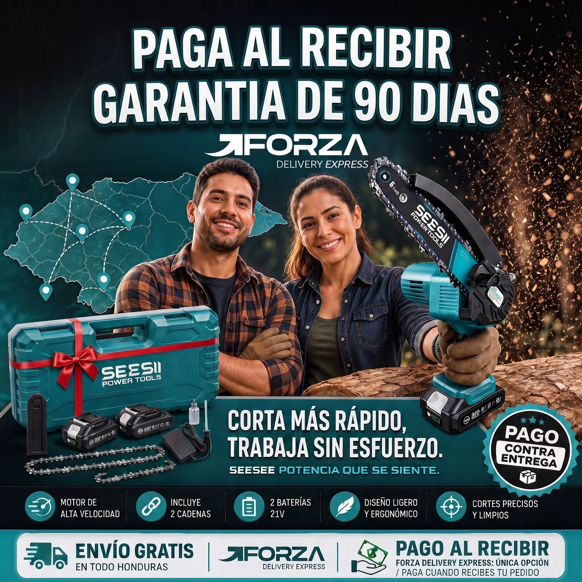 ChainCut Pro Mini 24V | Motosierra Eléctrica Portátil de Una Mano | Corta Ramas en Segundos | 550W Motor Cobre | Pago al Recibir Honduras