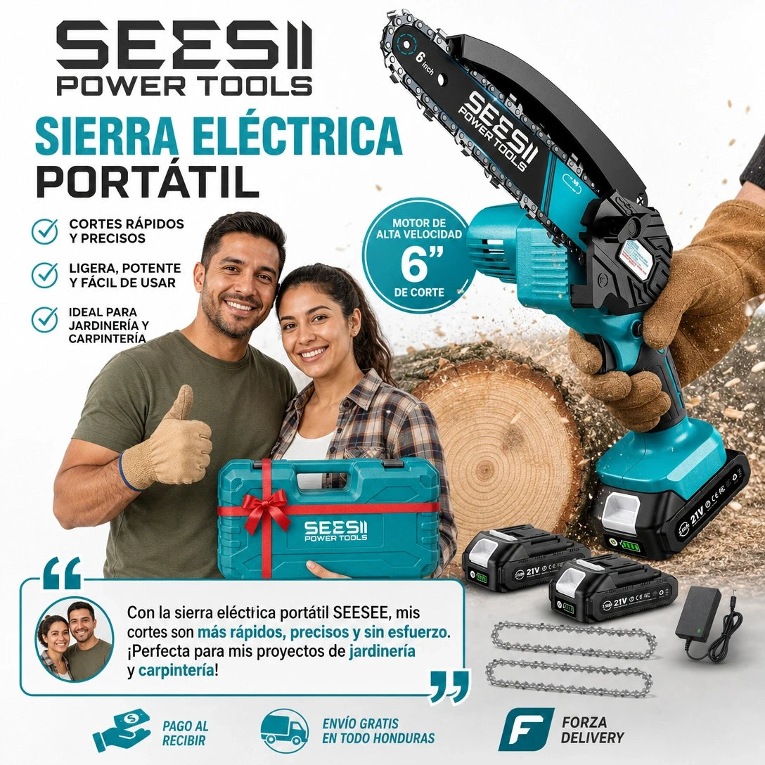 ChainCut Pro Mini 24V | Motosierra Eléctrica Portátil de Una Mano | Corta Ramas en Segundos | 550W Motor Cobre | Pago al Recibir Honduras