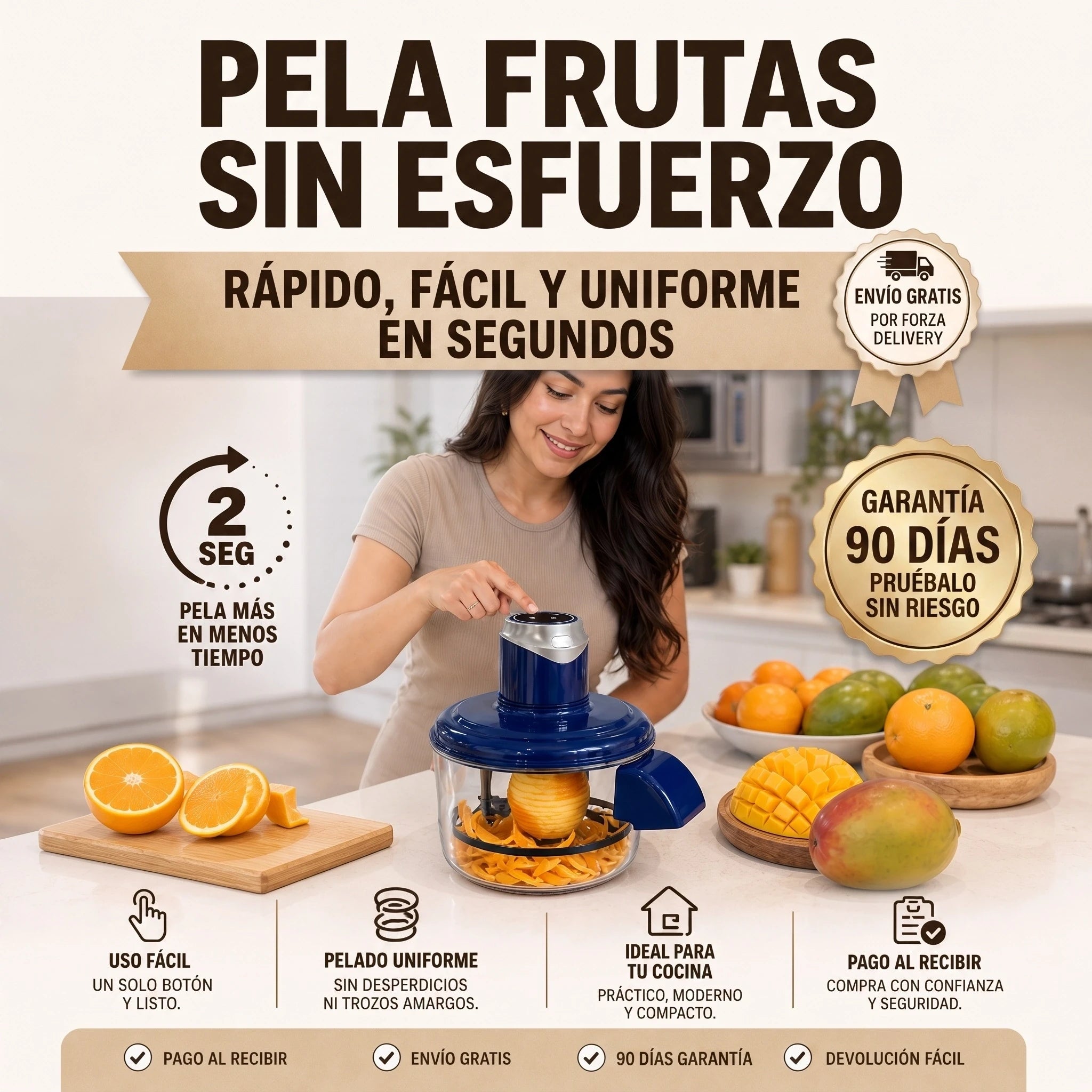 Pelador Eléctrico de Frutas PeelPro Auto 200W con Bowl de 2L y USB Tipo-C para Pelar Naranja, Mango, Papa y Más en Segundos | Pago al Recibir Honduras