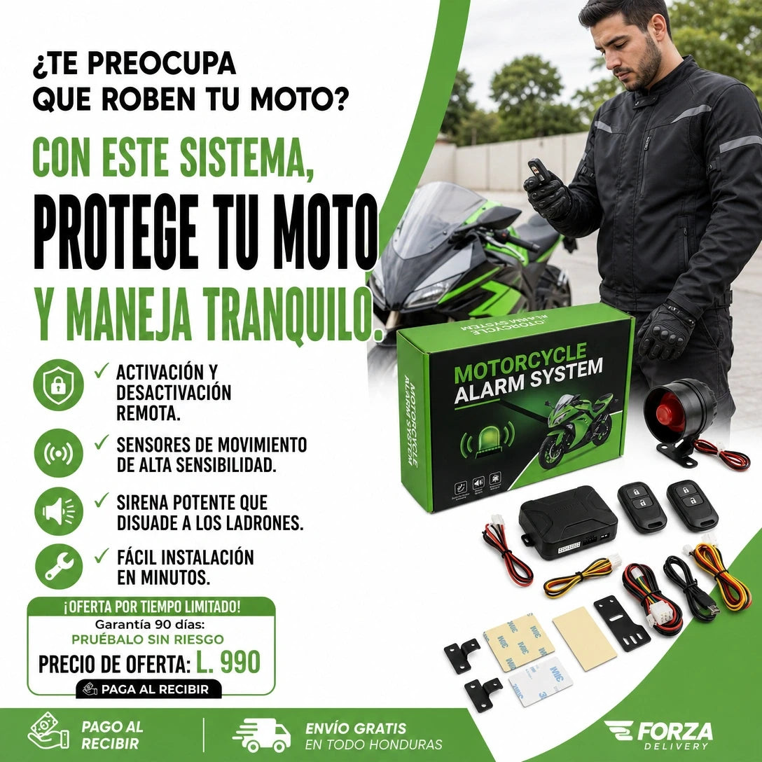 MotoGuard Pro 125dB | Sistema Alarma Antirrobo para Moto 12V | 2 Controles Remotos | Arranque Remoto | Sirena 125dB | Pago al Recibir Honduras