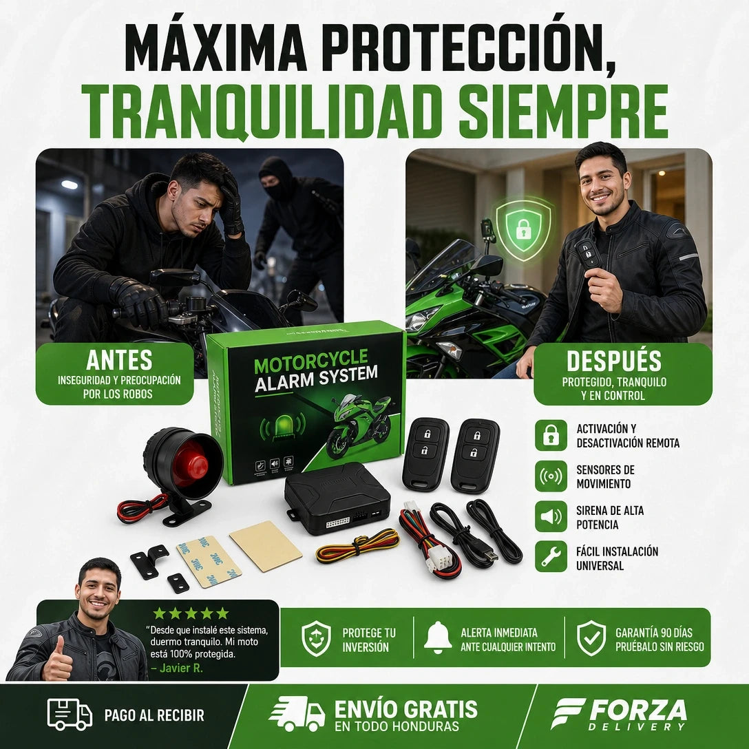 MotoGuard Pro 125dB | Sistema Alarma Antirrobo para Moto 12V | 2 Controles Remotos | Arranque Remoto | Sirena 125dB | Pago al Recibir Honduras