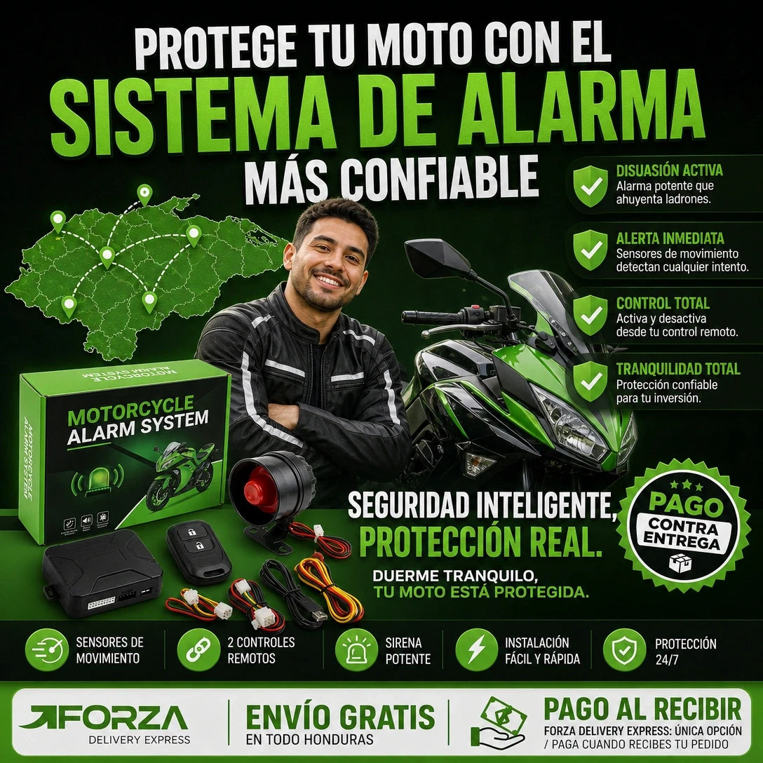 MotoGuard Pro 125dB | Sistema Alarma Antirrobo para Moto 12V | 2 Controles Remotos | Arranque Remoto | Sirena 125dB | Pago al Recibir Honduras
