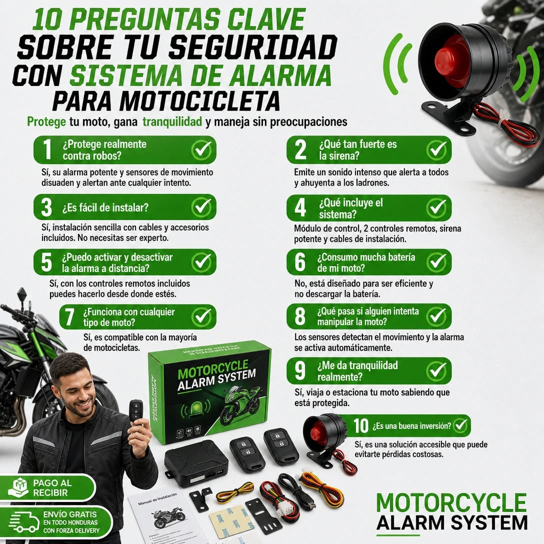 MotoGuard Pro 125dB | Sistema Alarma Antirrobo para Moto 12V | 2 Controles Remotos | Arranque Remoto | Sirena 125dB | Pago al Recibir Honduras