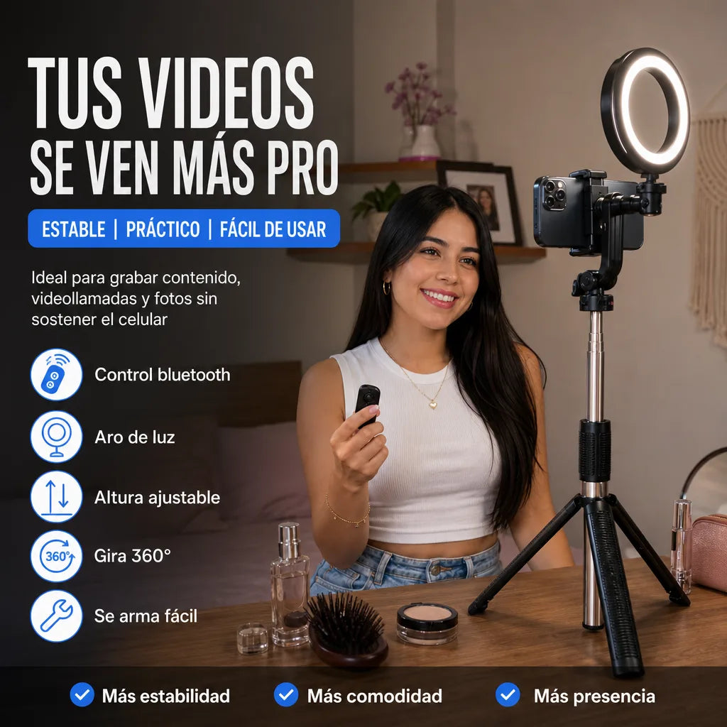 Selfie Stick Trípode Bluetooth ShotPro Stick P170 de 170cm con Control Remoto y Giro 360° | Ideal para Fotos y Videos Profesionales desde el Celular | Pago al Recibir Honduras
