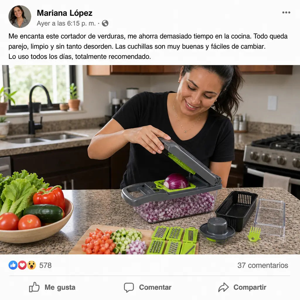 Cortadora de Verduras 14 en 1 | 8 Cuchillas de Acero | Pica, Rebana y Ralla en Minutos | Sin Llorar Picando Cebolla | Pago al Recibir Honduras