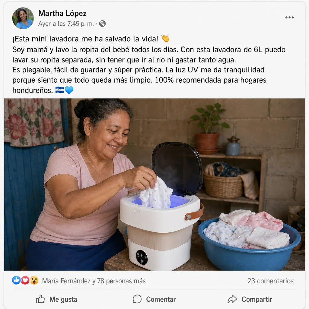 Lavadora Plegable Portátil 6L | 3 Modos + Luz UV | Lava Ropa Pequeña Donde Sea | Pago al Recibir Honduras