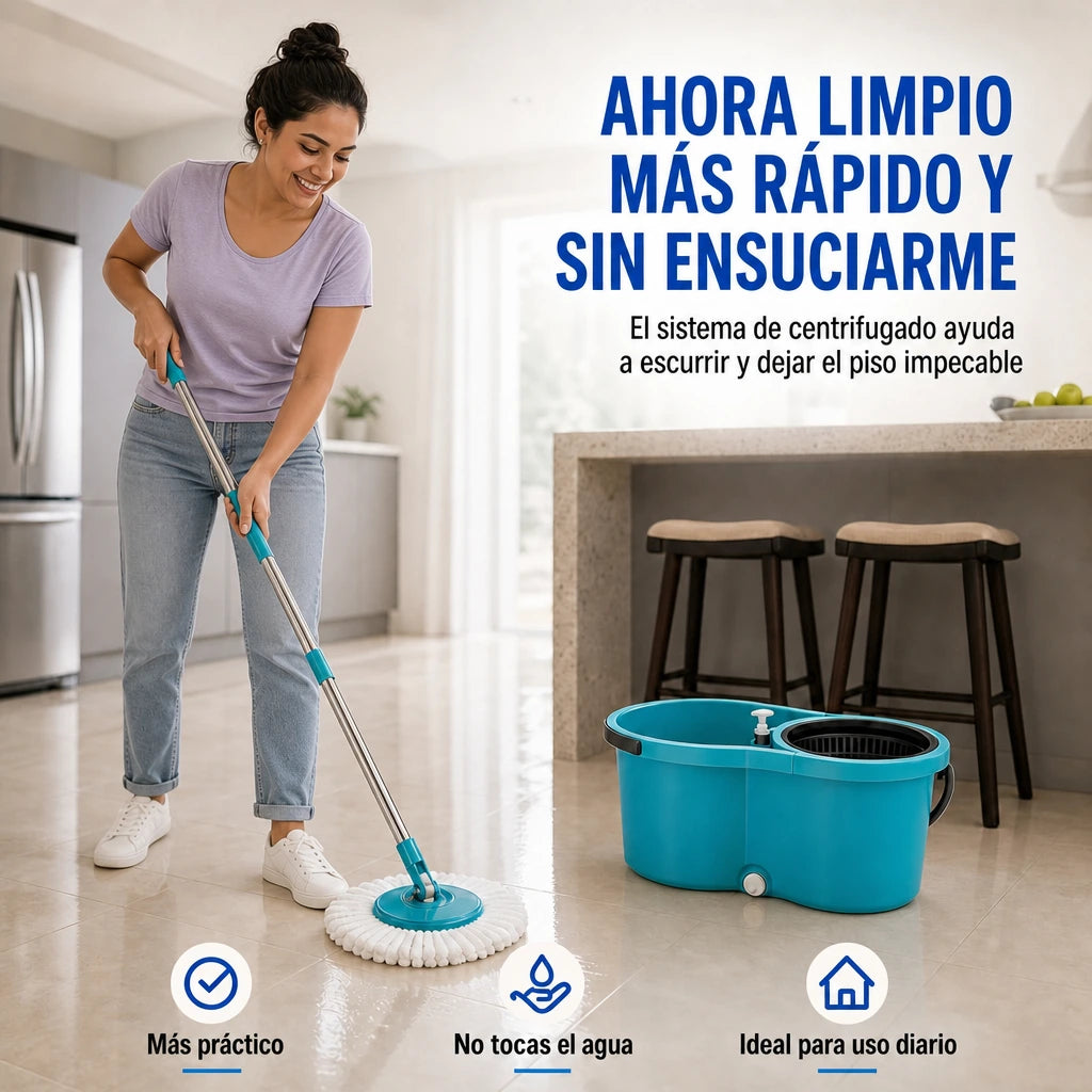 Mopa Giratoria 360° SpinClean Max con Balde Centrifugador y Microfibra para Limpiar y Escurrir Sin Ensuciarte las Manos | Pago al Recibir Honduras