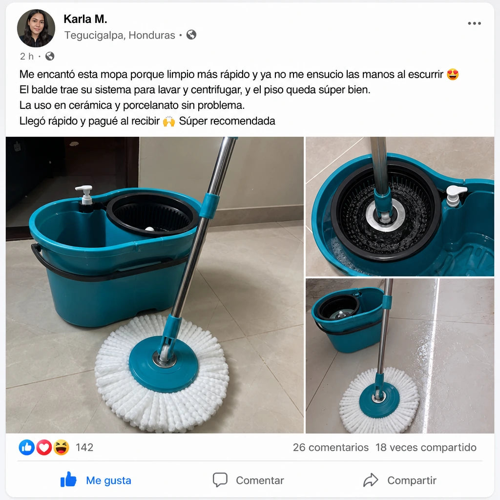 Mopa Giratoria 360° SpinClean Max con Balde Centrifugador y Microfibra para Limpiar y Escurrir Sin Ensuciarte las Manos | Pago al Recibir Honduras