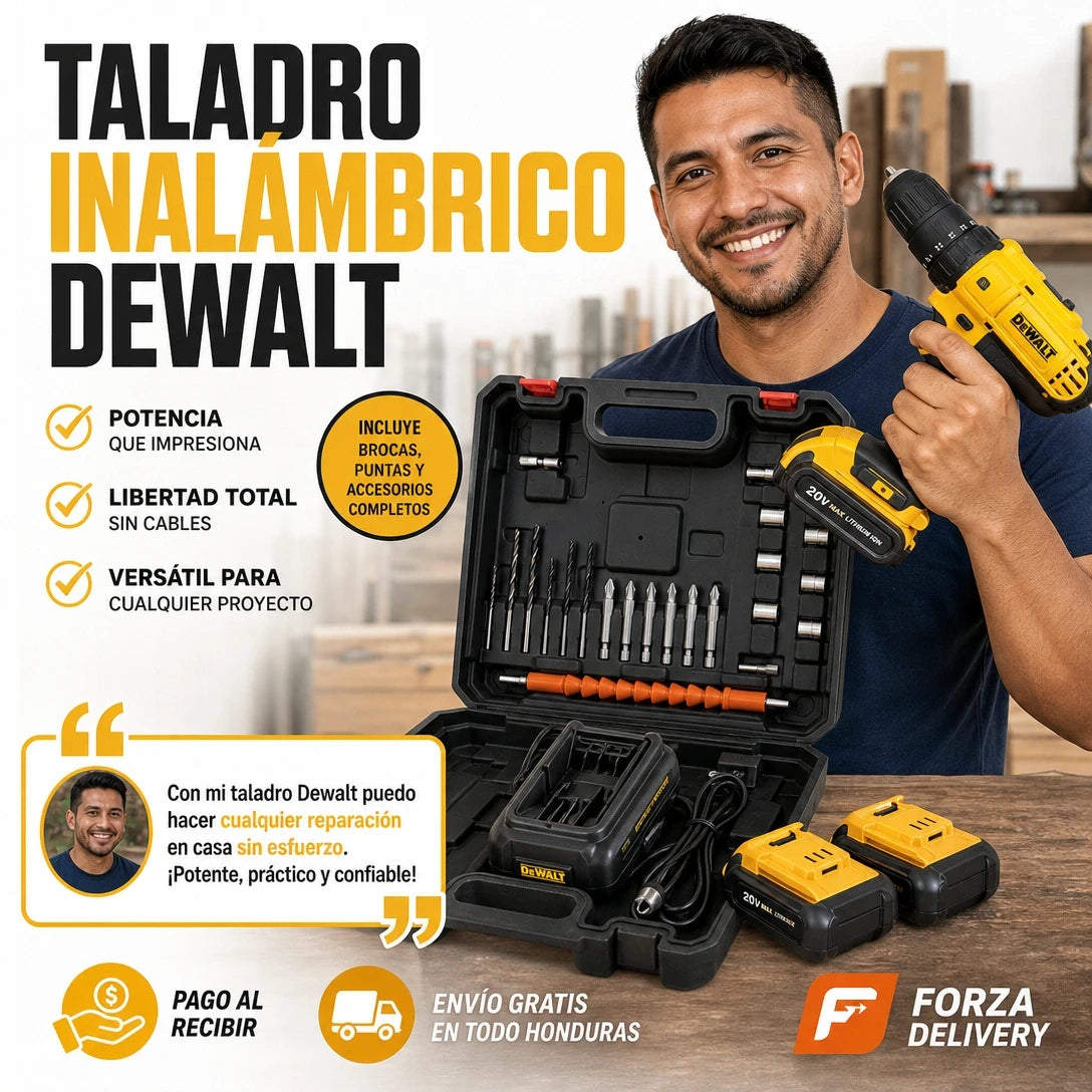 Taladro Atornillador Inalámbrico + Maletín 45 Piezas | 2 Baterías | Carga Rápida | Pago al Recibir Honduras